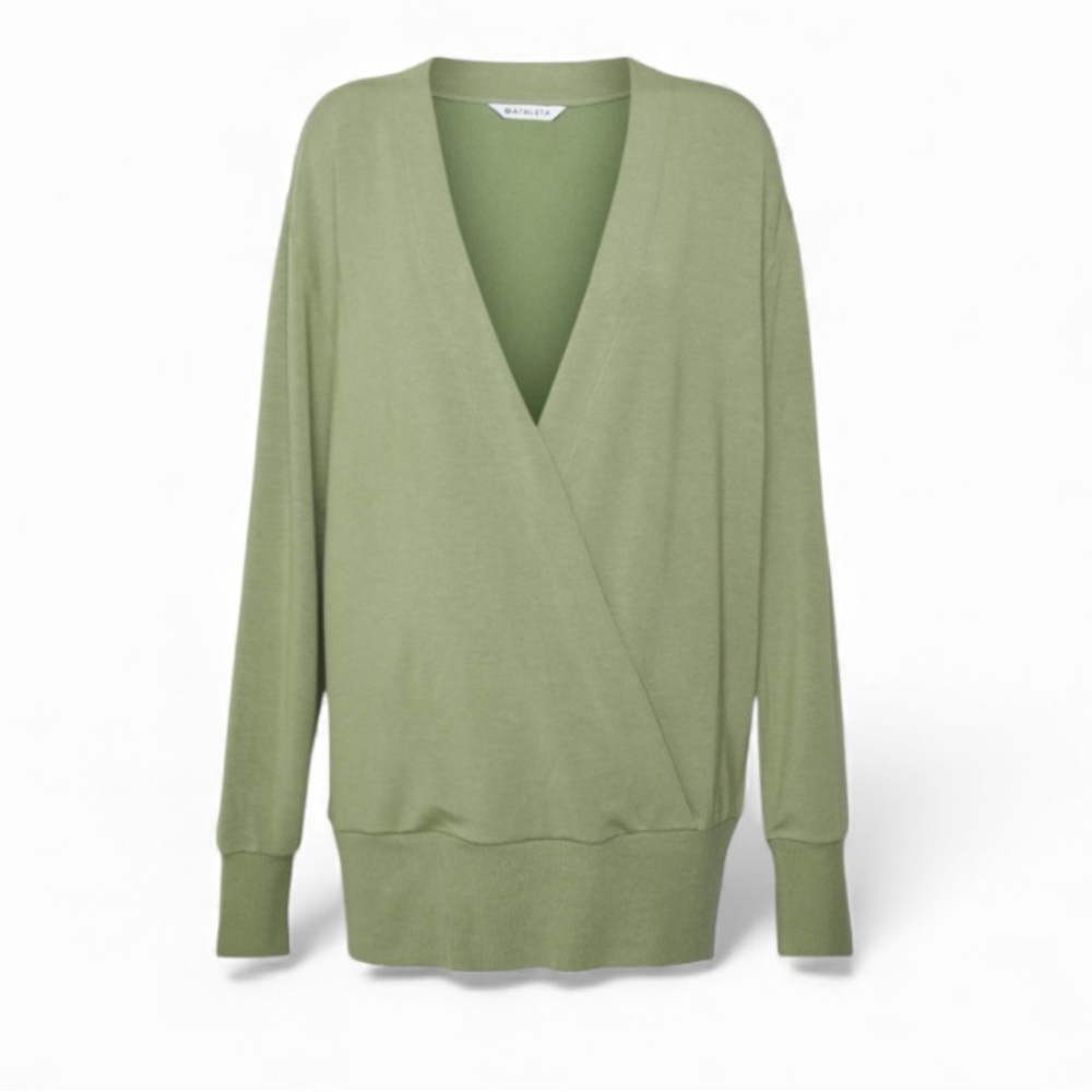New Athleta Purana V Neck Wrap Sweatshirt Olive Green Size Small New With Tags